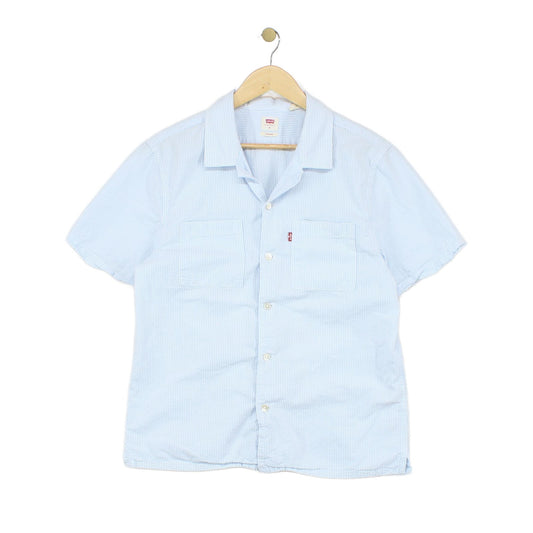 Mens Striped Shirt Short Sleeve Button Up