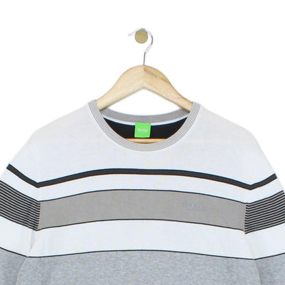 Mens Striped Jumper Crew Neck Ribbed Knit