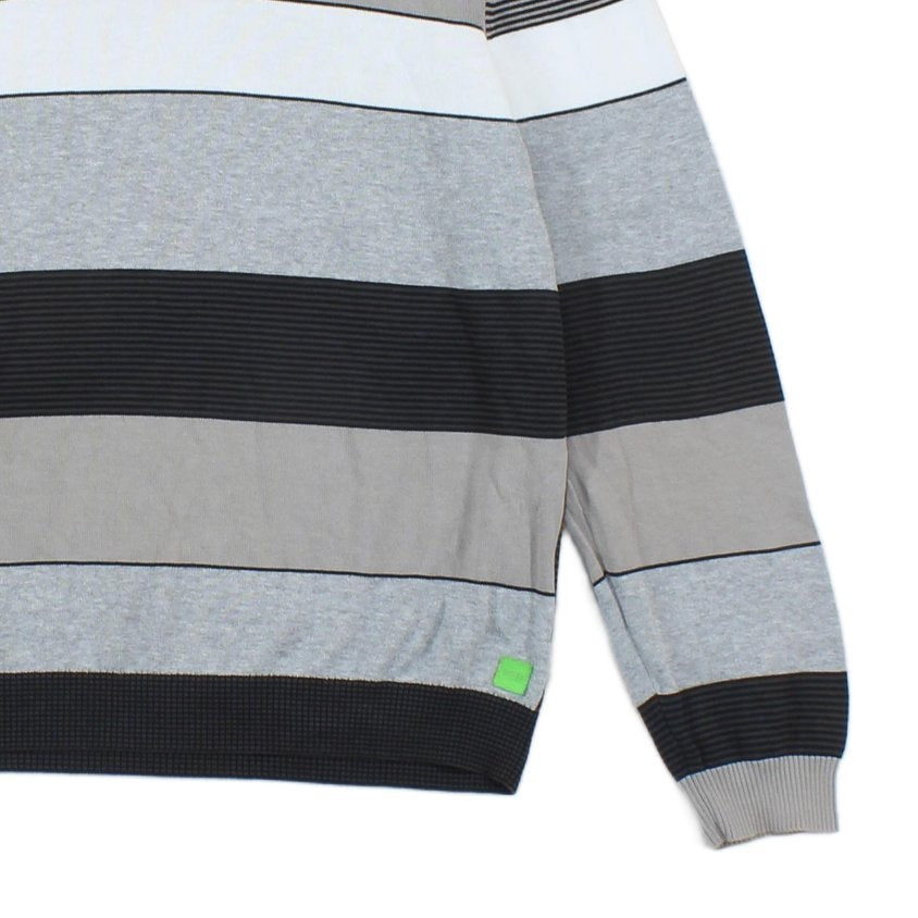 Mens Striped Jumper Crew Neck Ribbed Knit