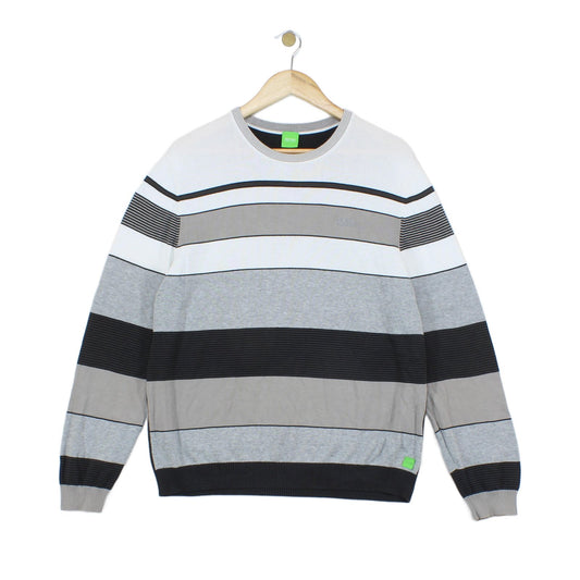 Mens Striped Jumper Crew Neck Ribbed Knit