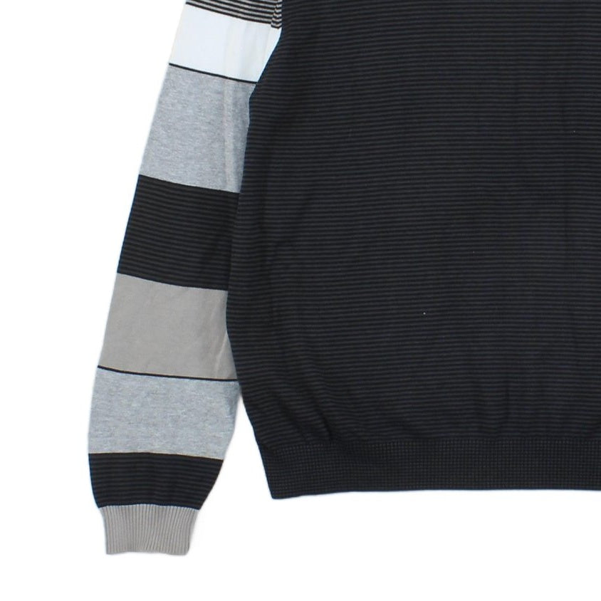 Mens Striped Jumper Crew Neck Ribbed Knit