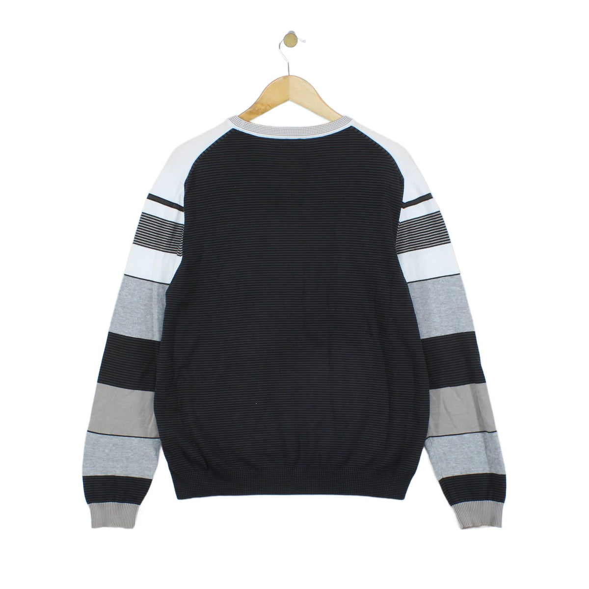 Mens Striped Jumper Crew Neck Ribbed Knit