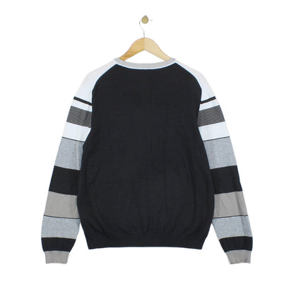 Mens Striped Jumper Crew Neck Ribbed Knit