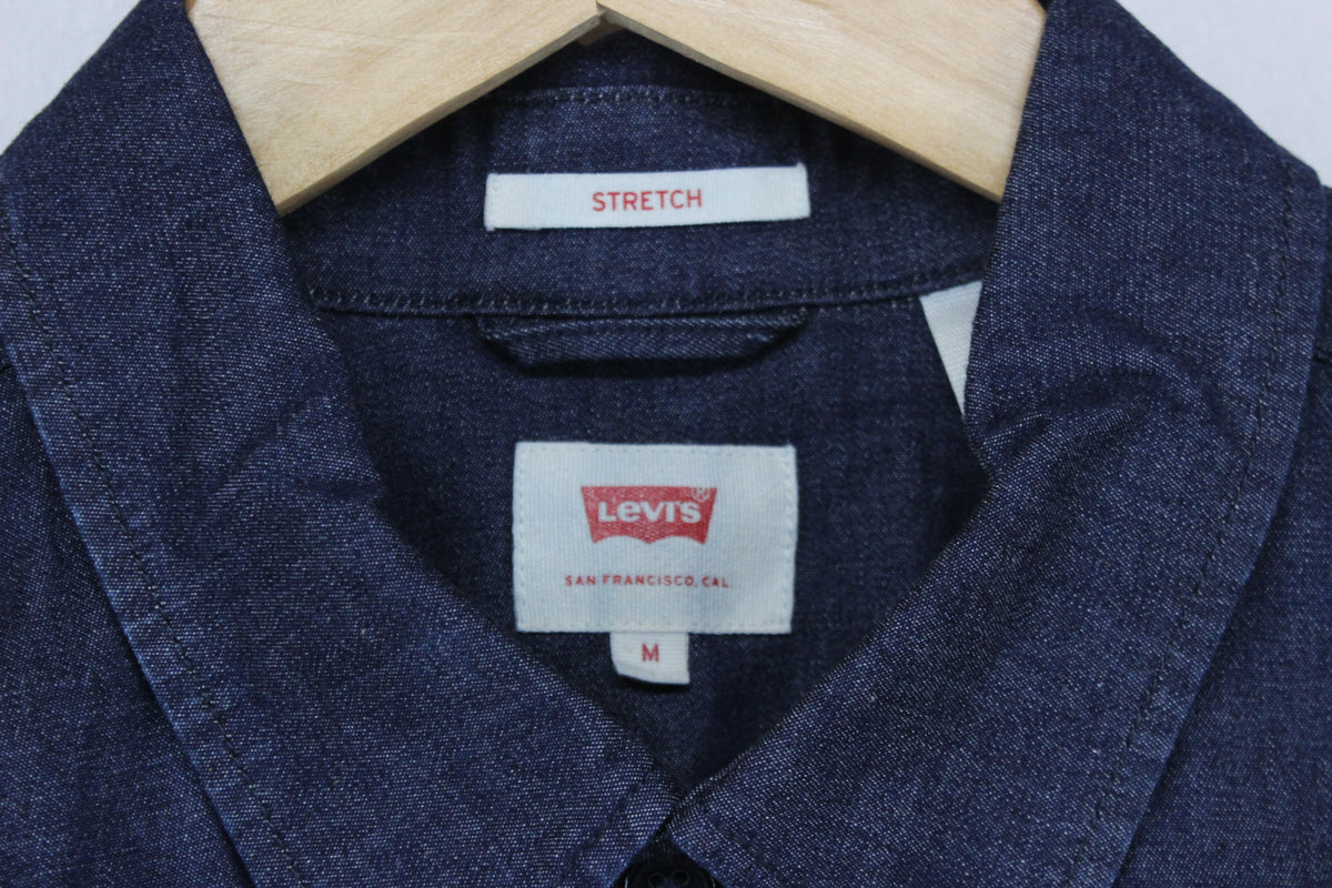 Mens Denim Shirt Stretch Button Up Long Sleeve