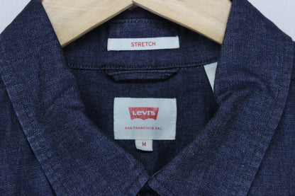 Mens Denim Shirt Stretch Button Up Long Sleeve