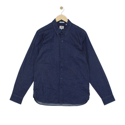 Mens Denim Shirt Stretch Button Up Long Sleeve