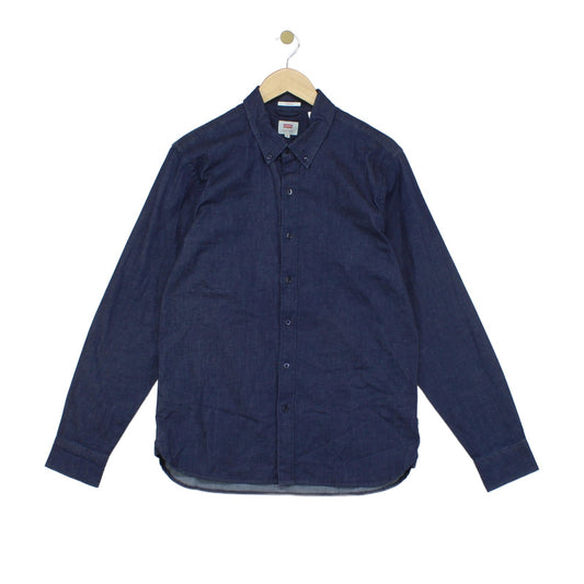 Mens Denim Shirt Stretch Button Up Long Sleeve