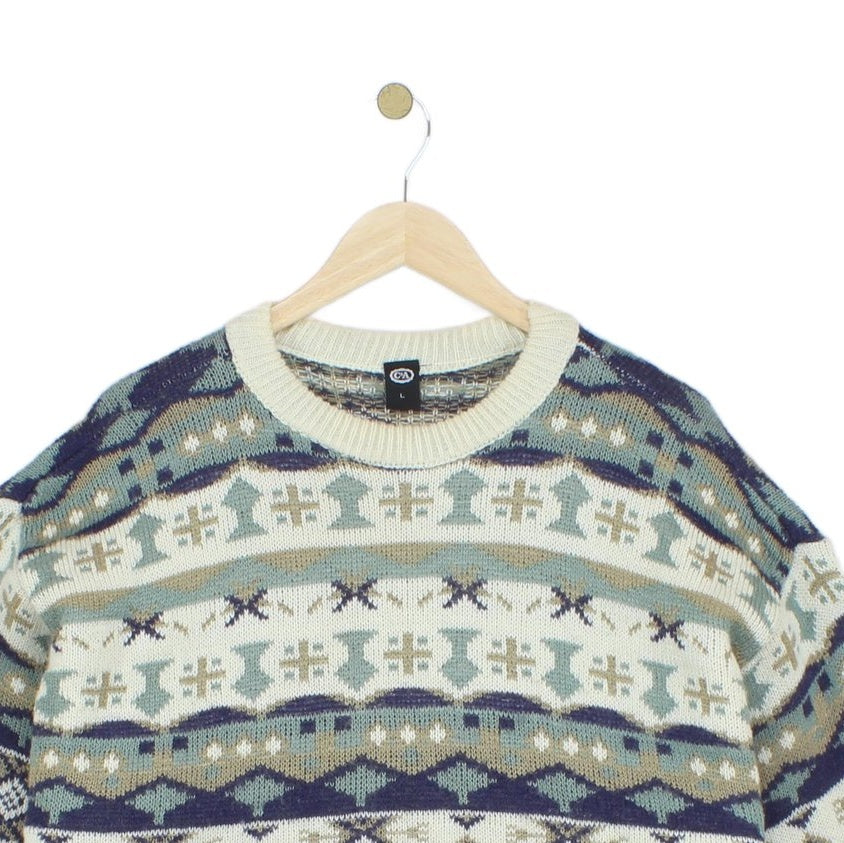 Mens Jumper Patterned Knit Wool Blend