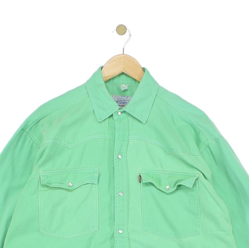 Mens Denim Shirt Pearl Snap Long Sleeve Cotton