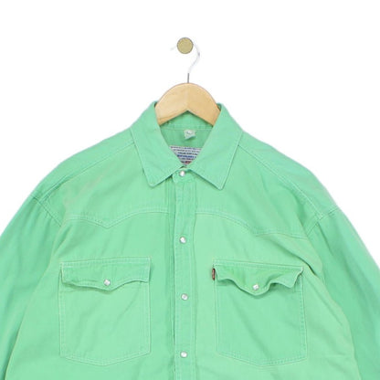 Mens Denim Shirt Pearl Snap Long Sleeve Cotton