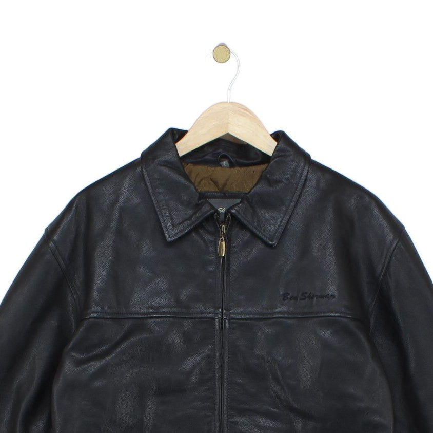 Mens Leather Jacket Full Zip Collared