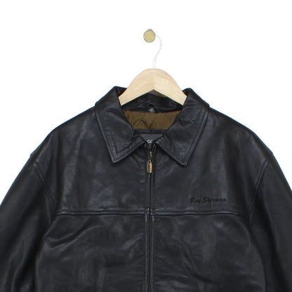 Mens Leather Jacket Full Zip Collared