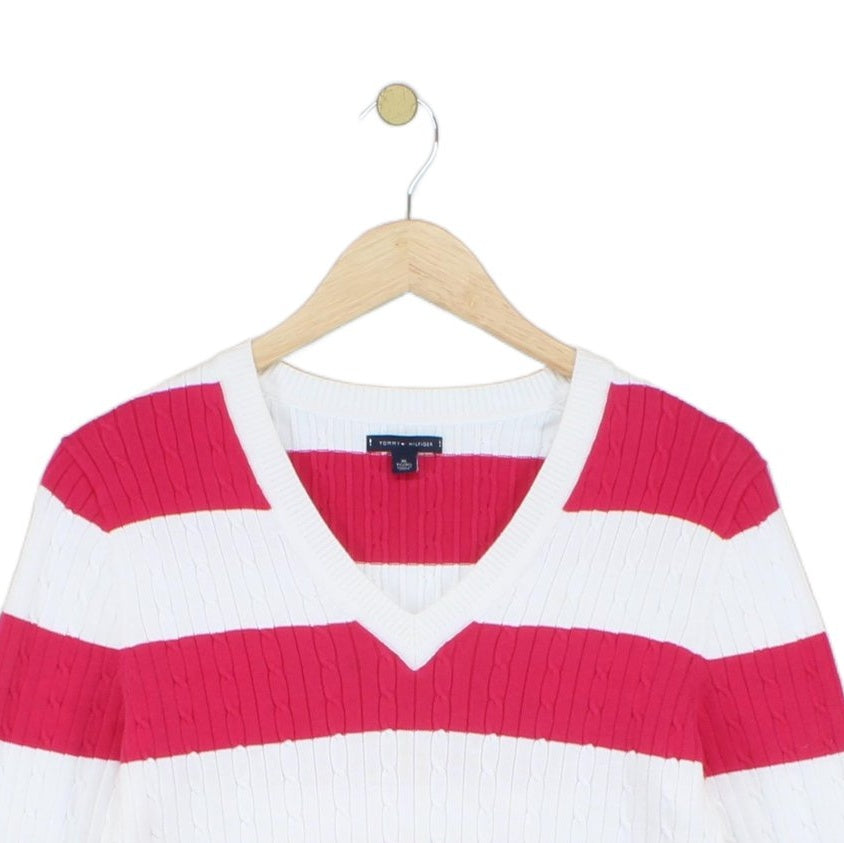 Womens V-Neck Jumper  Striped Knit