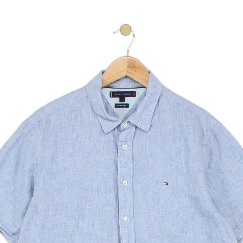 Mens Shirt Short Sleeve Cotton Linen
