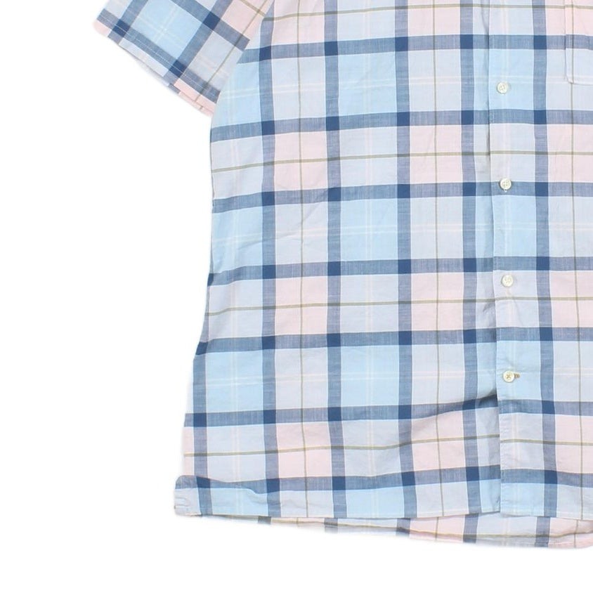 Mens Plaid Shirt Short Sleeve Check