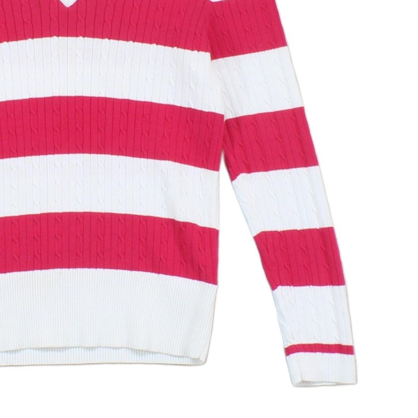 Womens V-Neck Jumper  Striped Knit