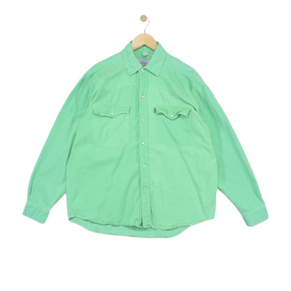 Mens Denim Shirt Pearl Snap Long Sleeve Cotton
