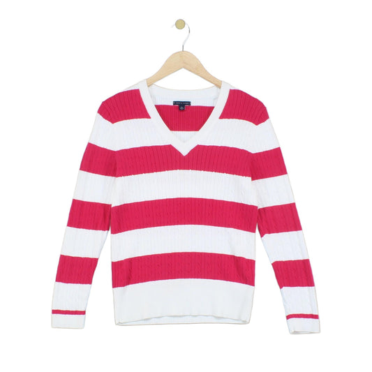 Womens V-Neck Jumper  Striped Knit
