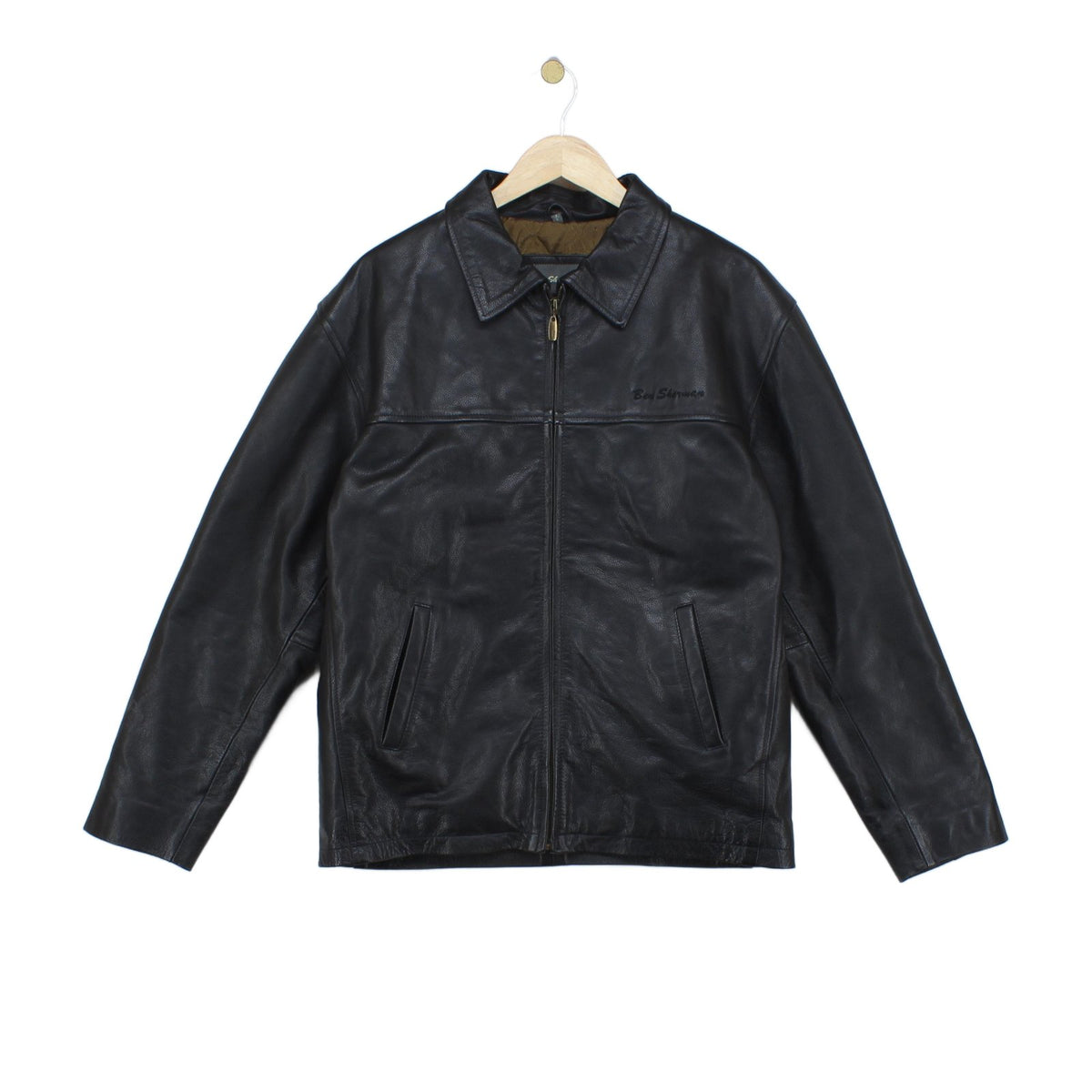 Mens Leather Jacket Full Zip Collared