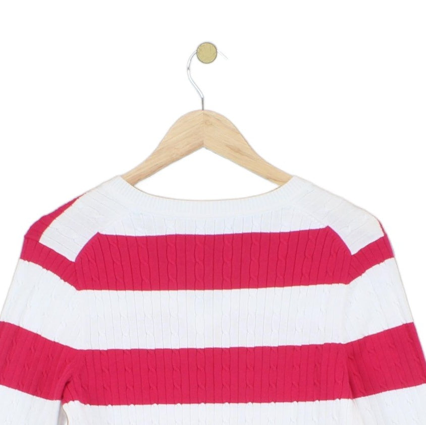 Womens V-Neck Jumper  Striped Knit
