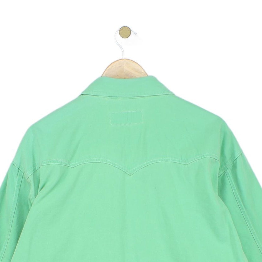 Mens Denim Shirt Pearl Snap Long Sleeve Cotton