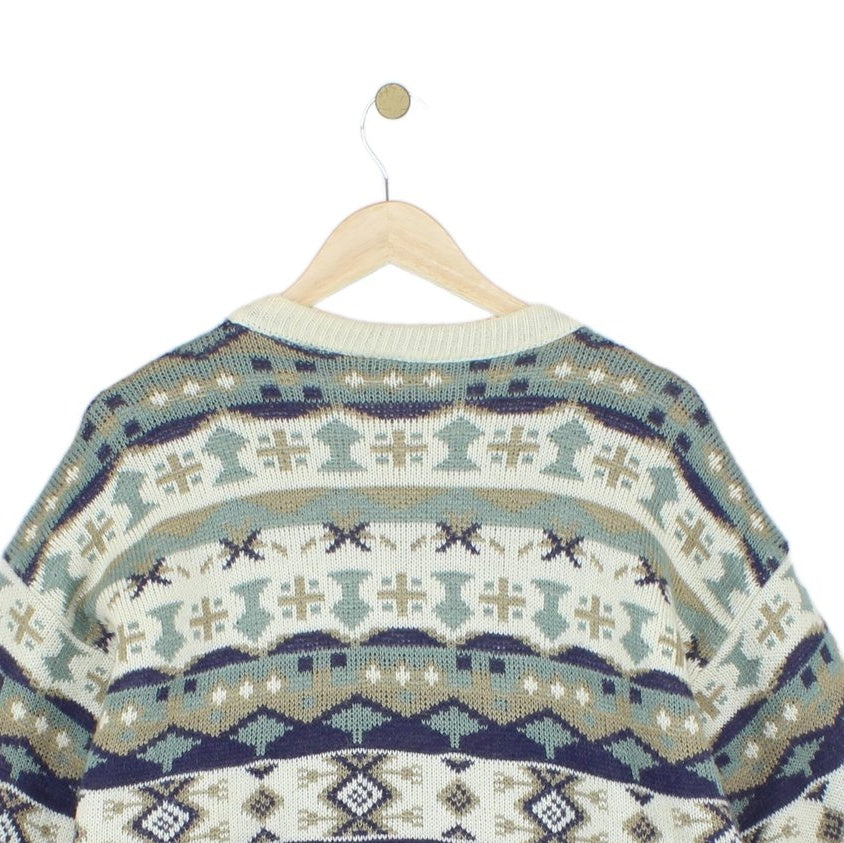 Mens Jumper Patterned Knit Wool Blend