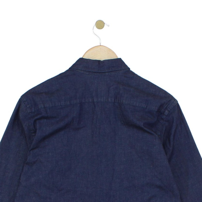 Mens Denim Shirt Stretch Button Up Long Sleeve