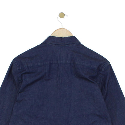 Mens Denim Shirt Stretch Button Up Long Sleeve