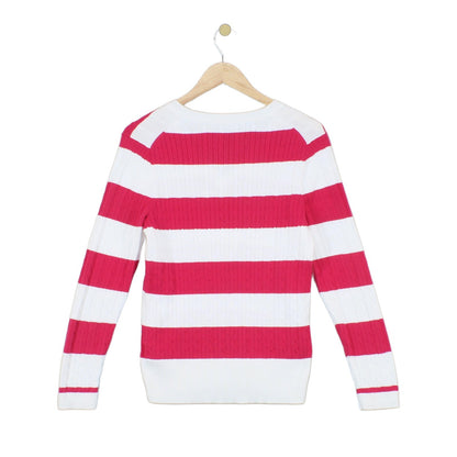 Womens V-Neck Jumper  Striped Knit