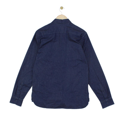 Mens Denim Shirt Stretch Button Up Long Sleeve