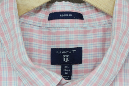 Mens Shirt Short Sleeve Check Button Up Collared