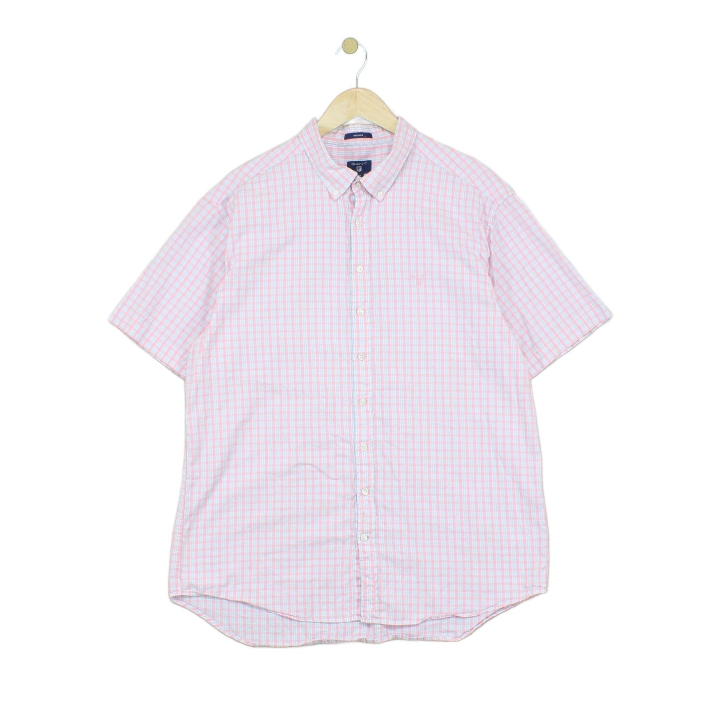Mens Shirt Short Sleeve Check Button Up Collared