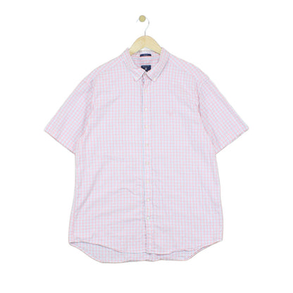 Mens Shirt Short Sleeve Check Button Up Collared