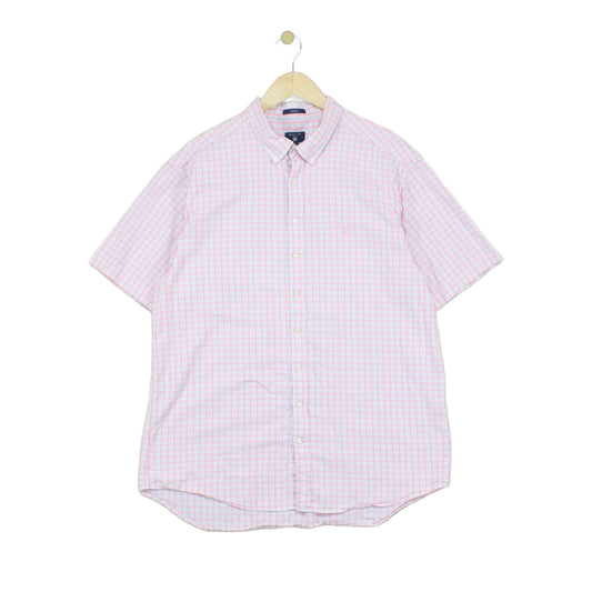 Mens Shirt Short Sleeve Check Button Up Collared