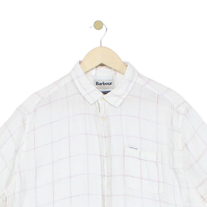 Mens Linen Check Shirt Button Up Summer