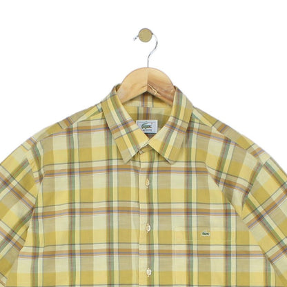 Mens Plaid Shirt Short Sleeve Button Up