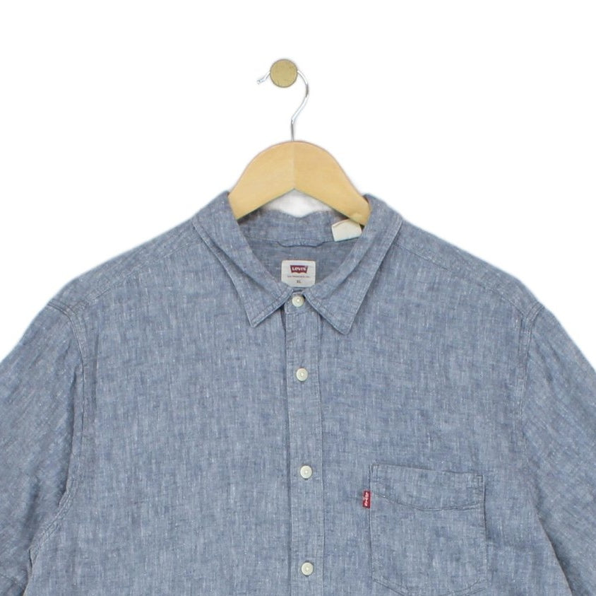Mens Shirt Button Up Short Sleeve Linen Lyocell