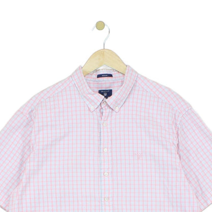 Mens Shirt Short Sleeve Check Button Up Collared