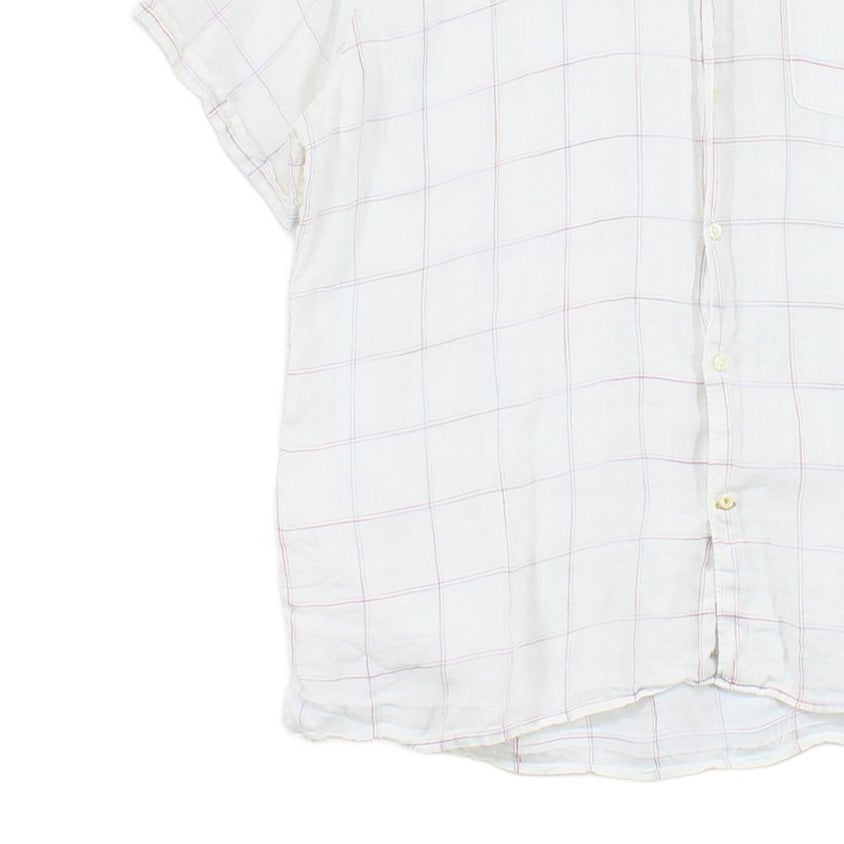 Mens Linen Check Shirt Button Up Summer