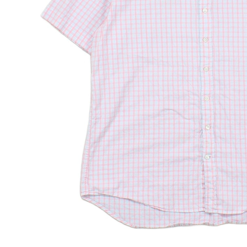 Mens Shirt Short Sleeve Check Button Up Collared
