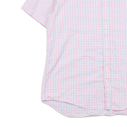 Mens Shirt Short Sleeve Check Button Up Collared