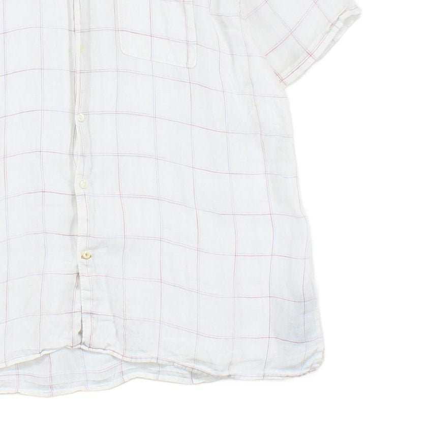 Mens Linen Check Shirt Button Up Summer