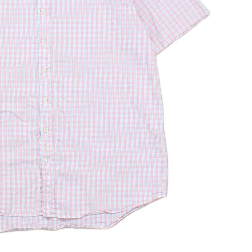 Mens Shirt Short Sleeve Check Button Up Collared
