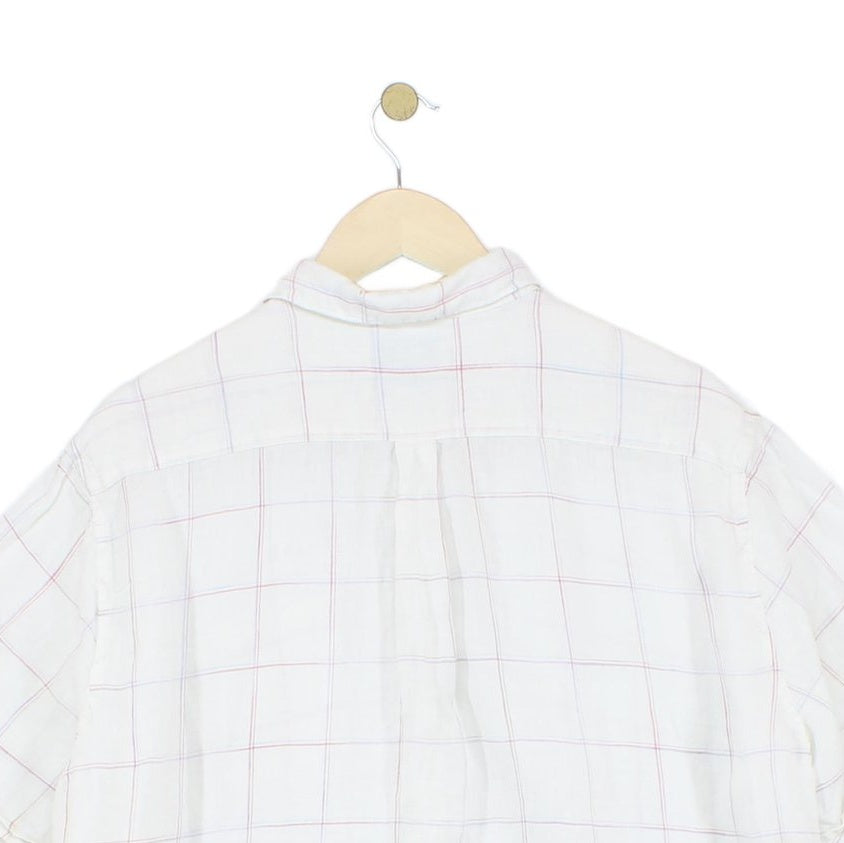 Mens Linen Check Shirt Button Up Summer