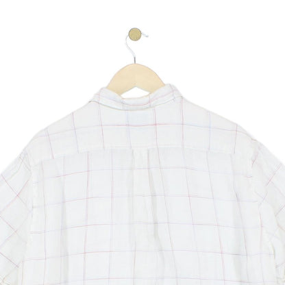 Mens Linen Check Shirt Button Up Summer