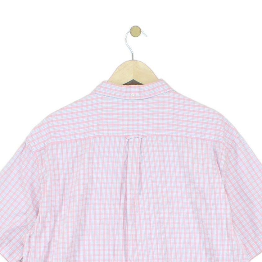 Mens Shirt Short Sleeve Check Button Up Collared