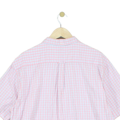Mens Shirt Short Sleeve Check Button Up Collared