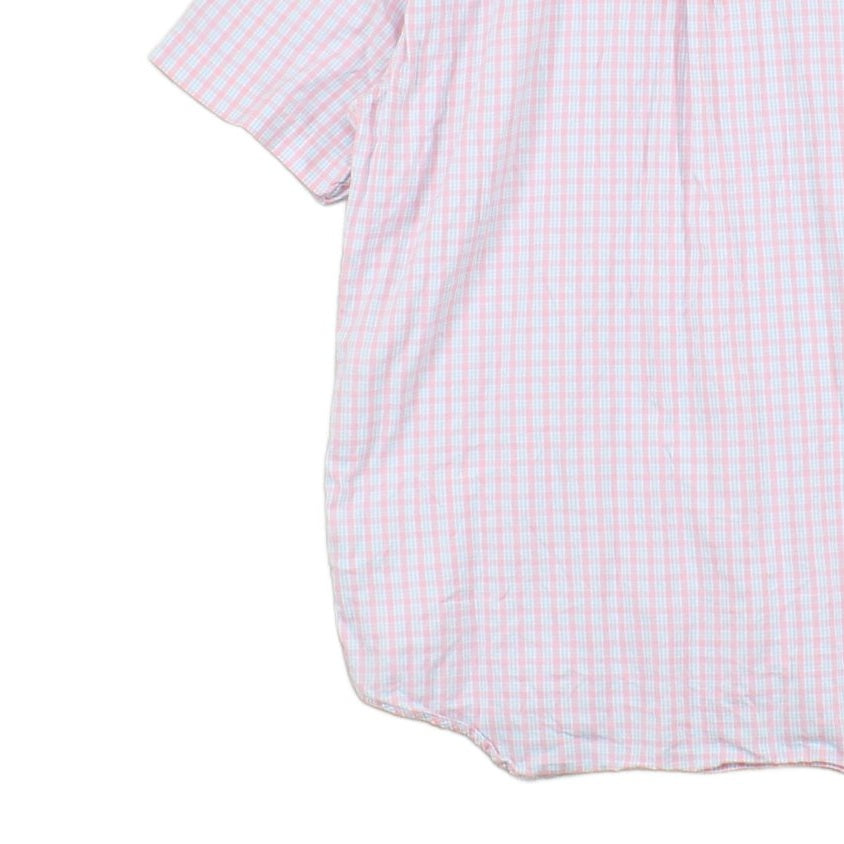 Mens Shirt Short Sleeve Check Button Up Collared