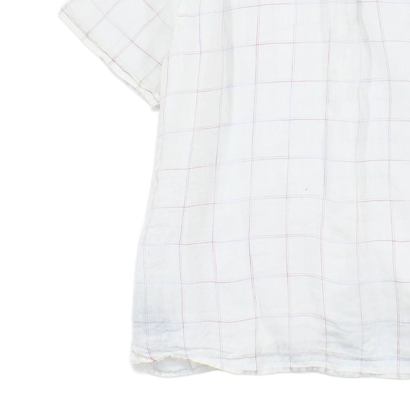 Mens Linen Check Shirt Button Up Summer