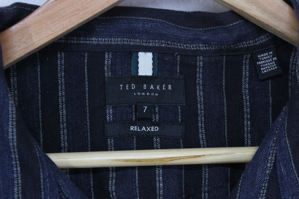 Mens Striped Shirt Relaxed Short Sleeve Linen Cotton